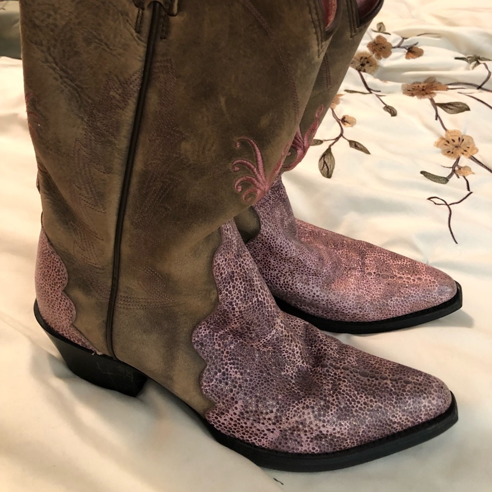 Pink leather cowboy boots